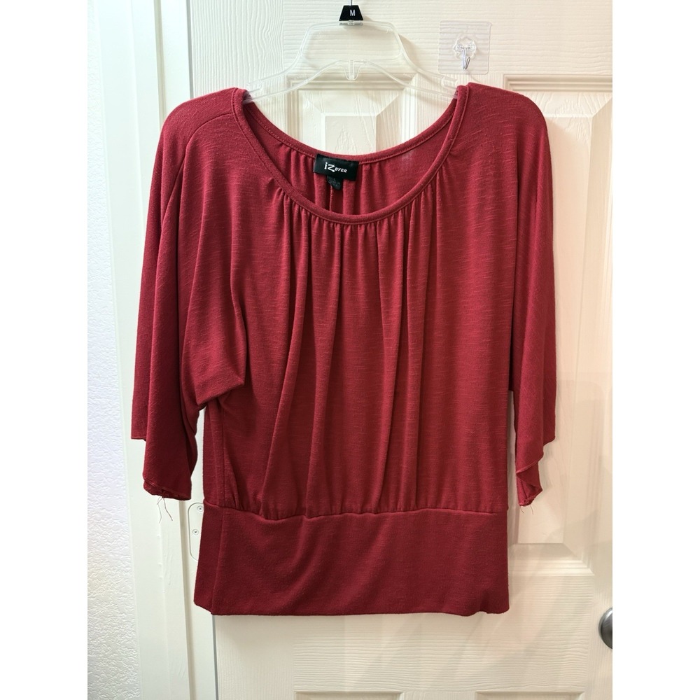Iz Byer Sweater Womens Large Red Draped Banded Hem 3/4 Sleeve Pullover Top